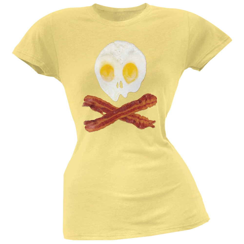 Eggs And Bacon Skull And Cross Bones Pink Soft Juniors T-Shirt Juniors T-Shirts Old Glory   