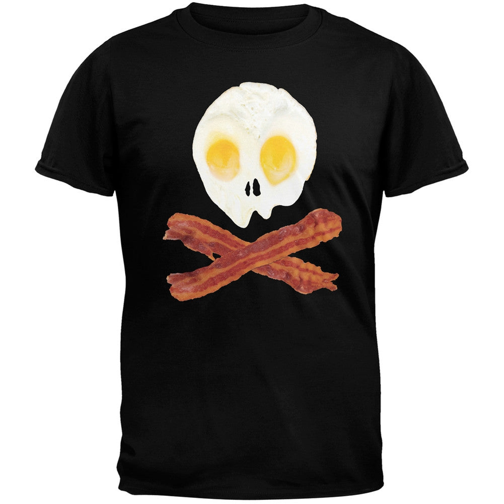 Eggs And Bacon Skull And Cross Bones Black Adult T-Shirt Men's T-Shirts Old Glory   