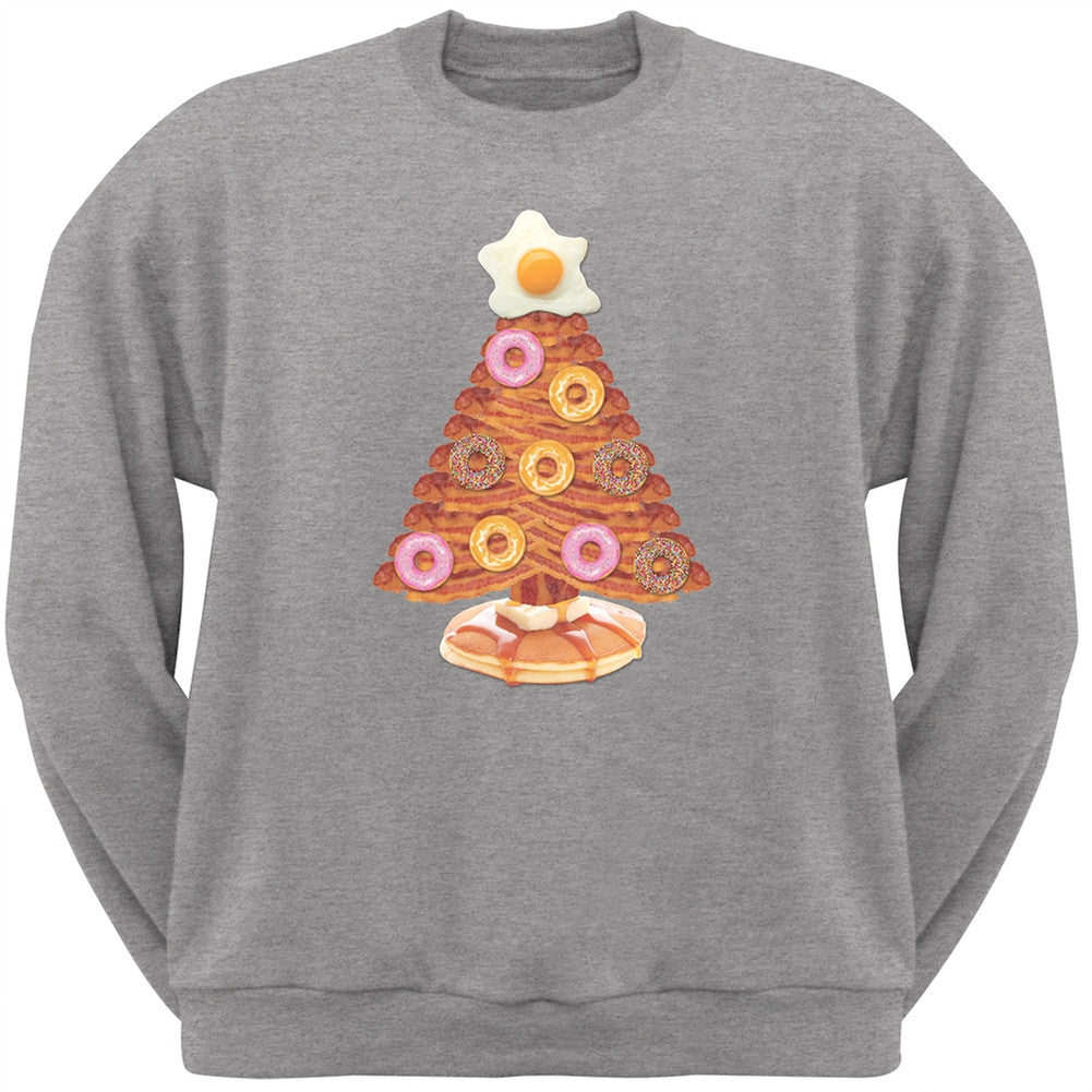 Breakfast Bacon And Eggs Christmas Tree Black Adult Crew Neck Sweatshirt Men's Sweatshirts Old Glory 2XL Grey 