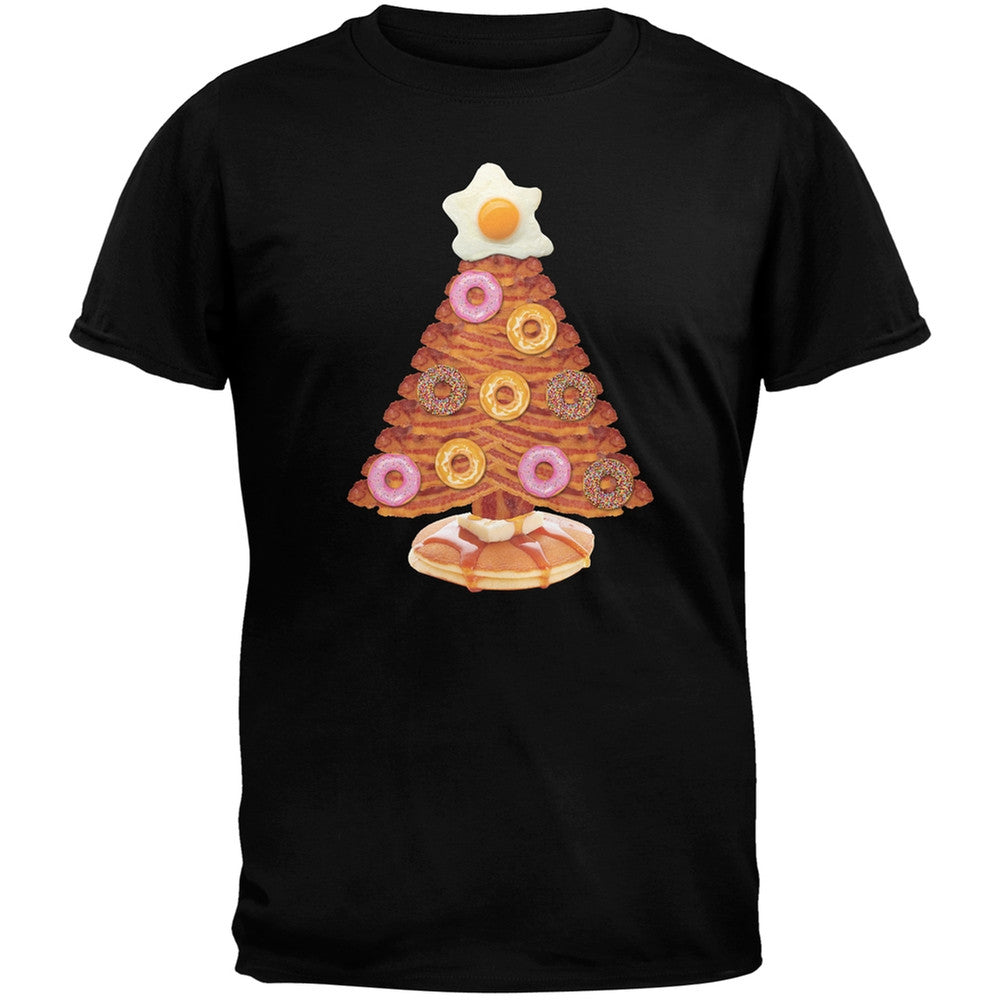 Breakfast Bacon And Eggs Christmas Tree Black Adult T-Shirt Men's T-Shirts Old Glory 2XL Black 