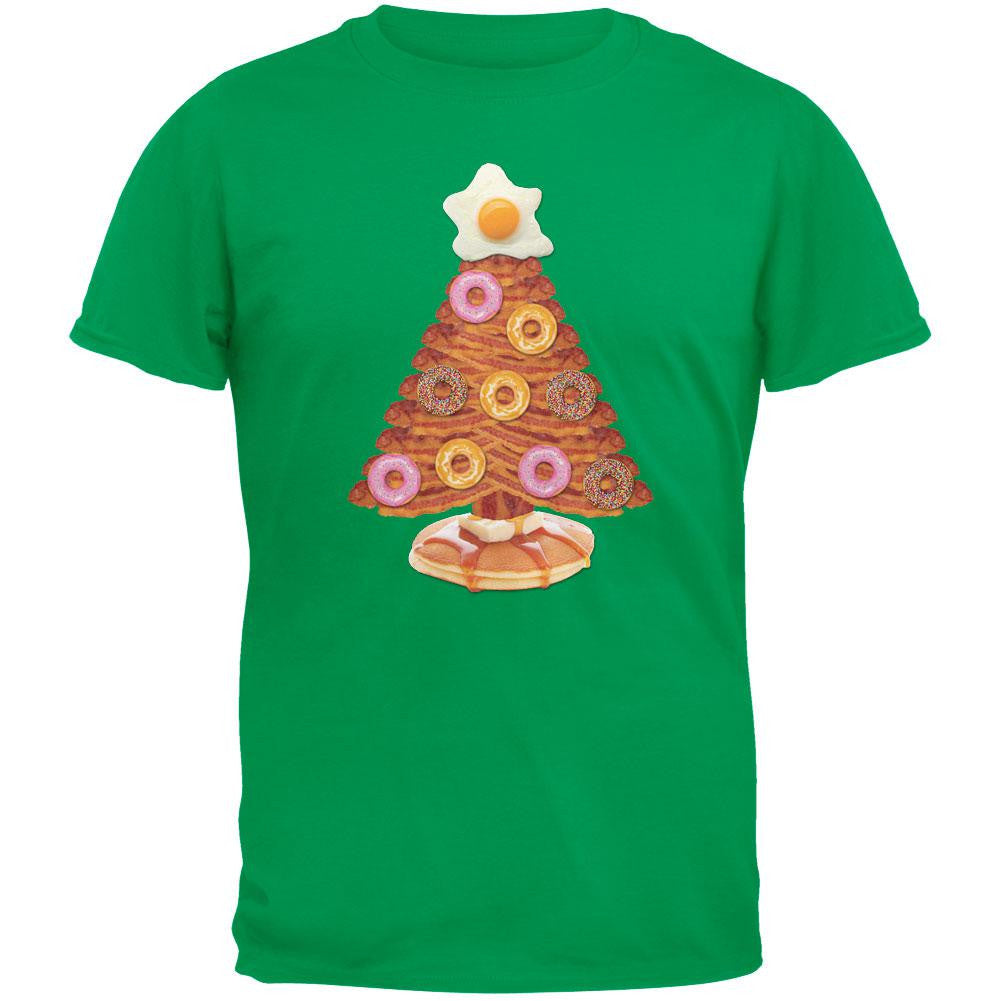 Breakfast Bacon And Eggs Christmas Tree Black Adult T-Shirt Men's T-Shirts Old Glory 2XL Green 