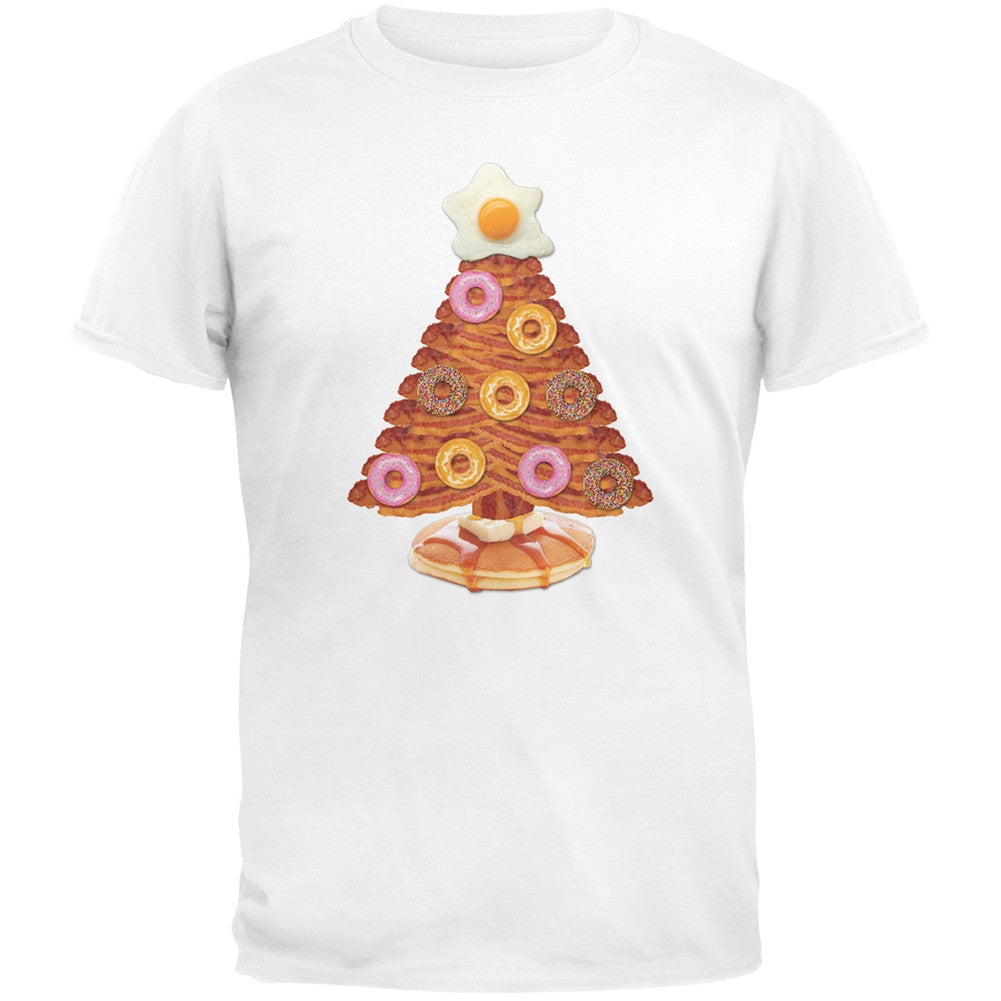 Breakfast Bacon And Eggs Christmas Tree Black Adult T-Shirt Men's T-Shirts Old Glory 2XL White 