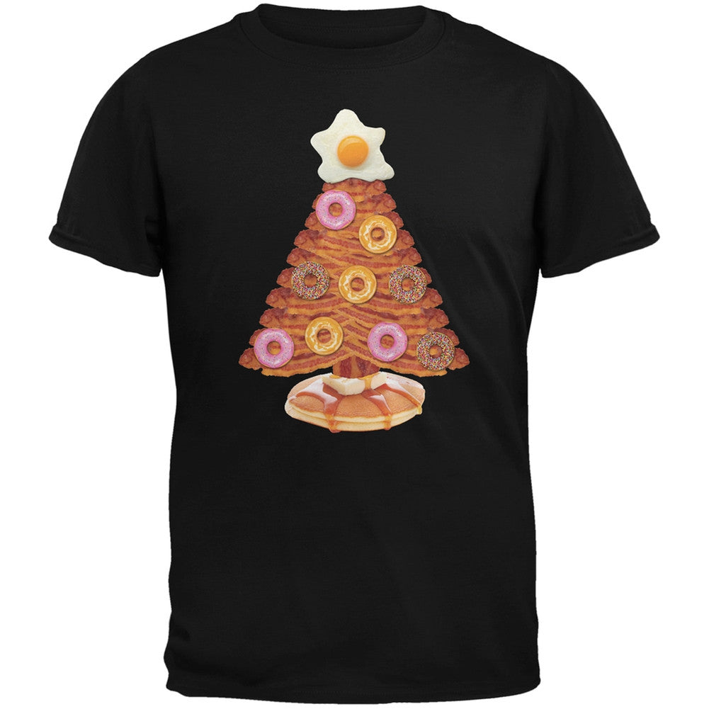 Breakfast Bacon And Eggs Christmas Tree Black Youth T-Shirt Youth T-Shirts Old Glory LG Black 