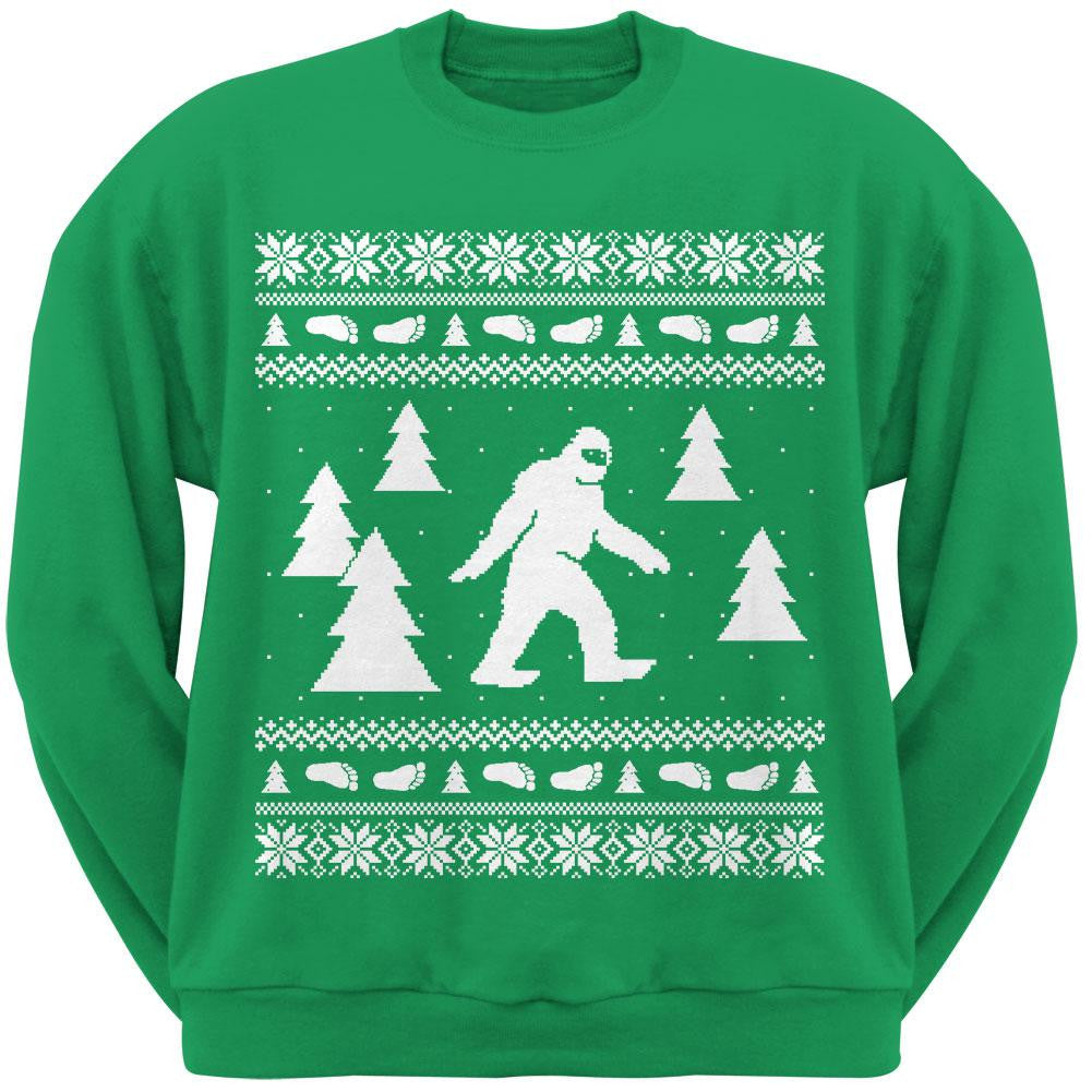 Sasquatch Ugly Christmas Sweater Dark Green Crew Neck Sweatshirt Men's Sweatshirts Old Glory   