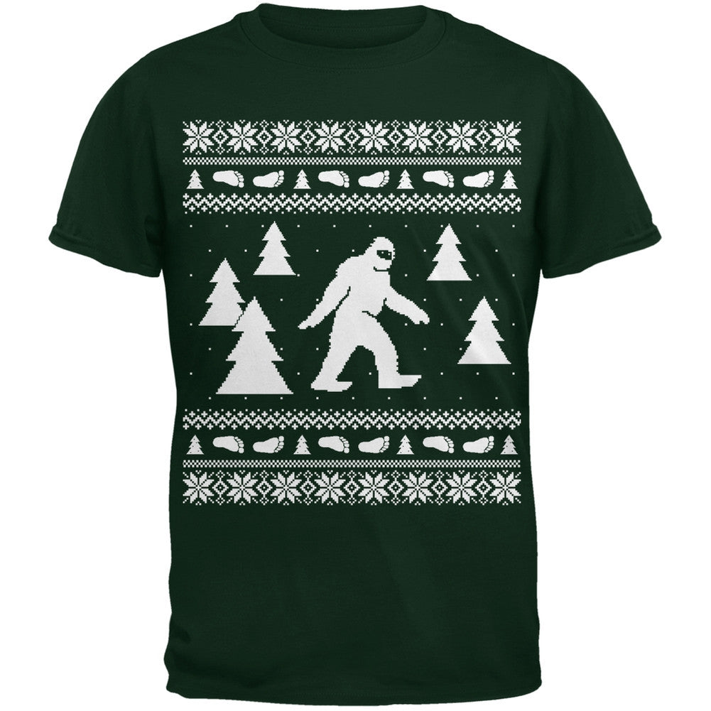 Sasquatch Ugly Christmas Sweater Green Adult T-Shirt Men's T-Shirts Old Glory   