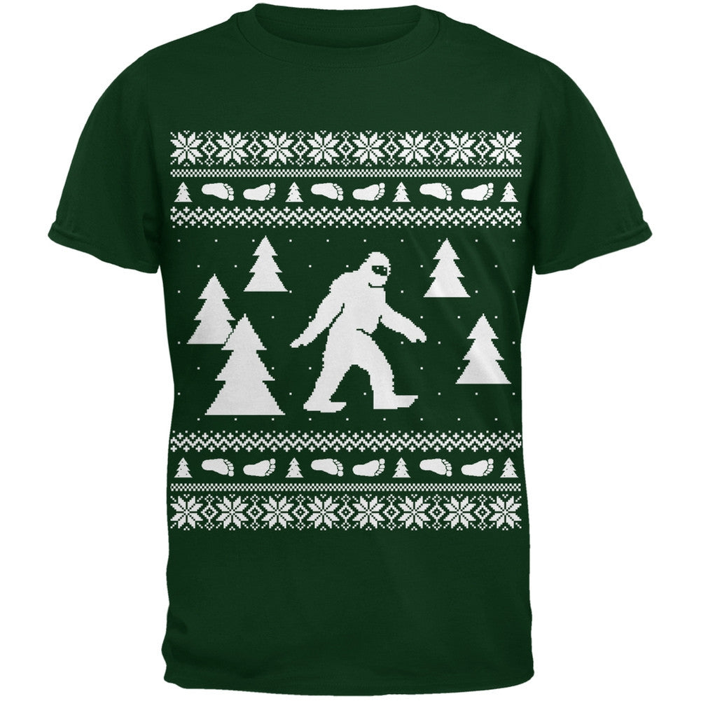 Sasquatch Ugly Christmas Sweater Green Youth T-Shirt Youth T-Shirts Old Glory   