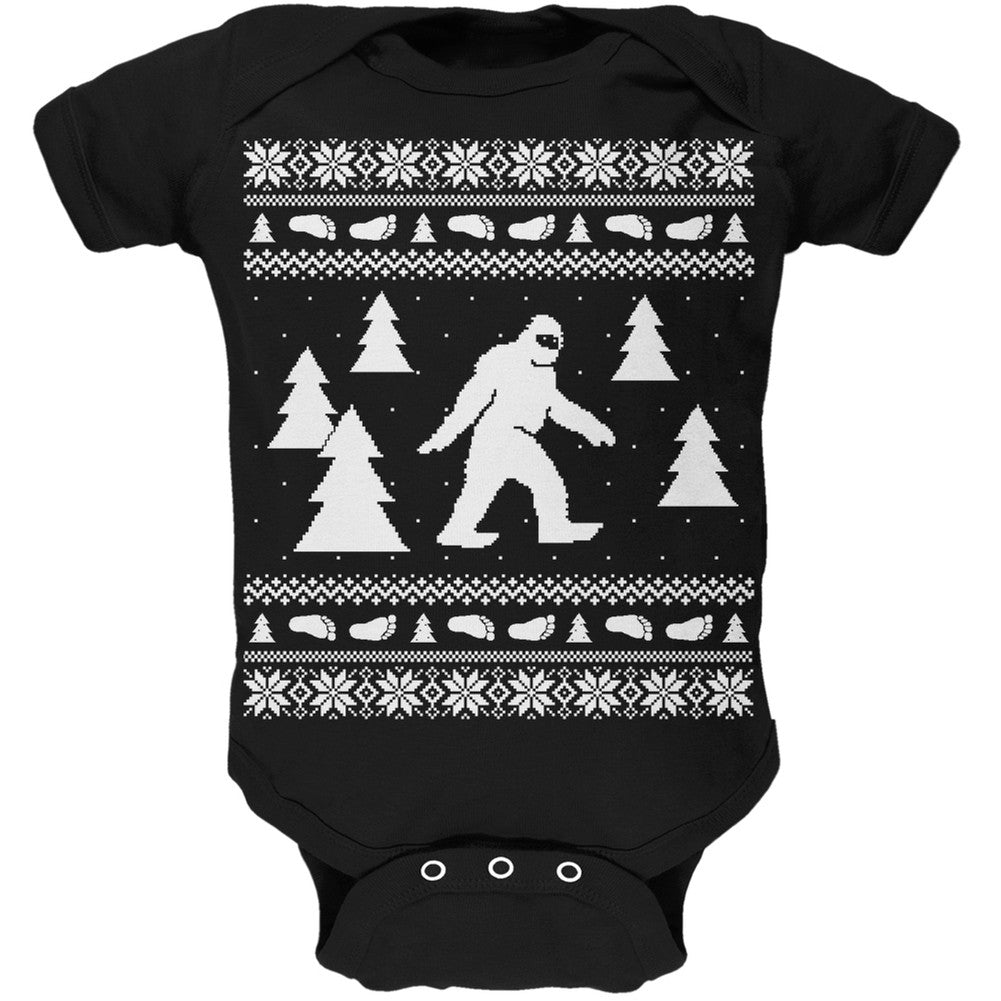 Sasquatch Ugly Christmas Sweater Green Soft Baby One Piece Baby One Piece Old Glory   