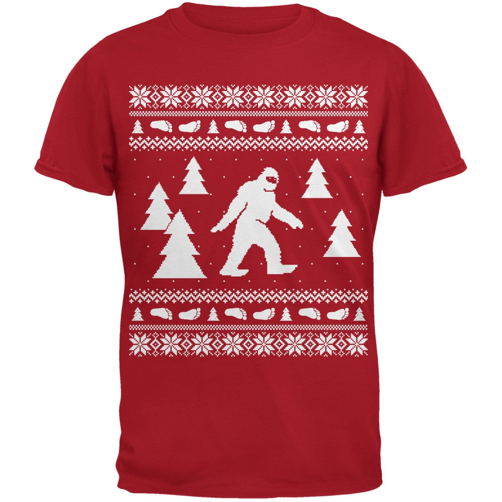 Sasquatch Ugly Christmas Sweater Red Adult T-Shirt Men's T-Shirts Old Glory 2XL Red 