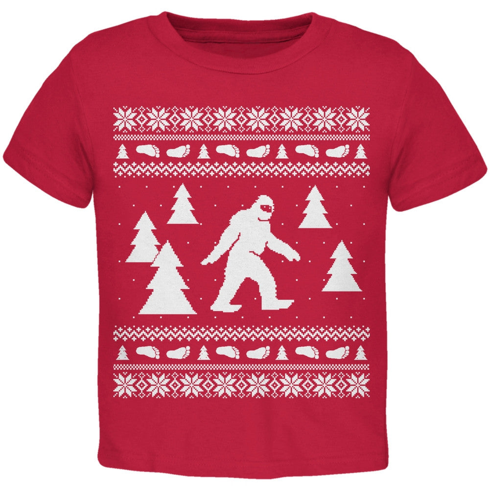 Sasquatch Ugly Christmas Sweater Green Toddler T-Shirt Toddler T-Shirts Old Glory   