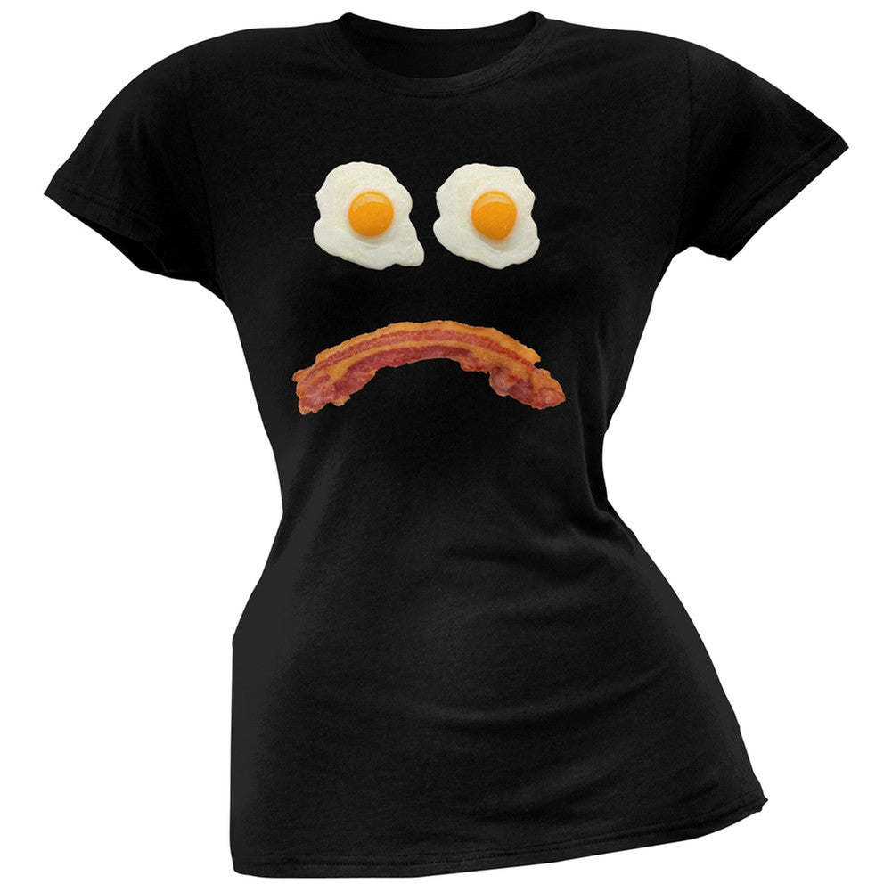 Mr. Sad Face Bacon And Eggs Black Soft Juniors T-Shirt Juniors T-Shirts Old Glory   