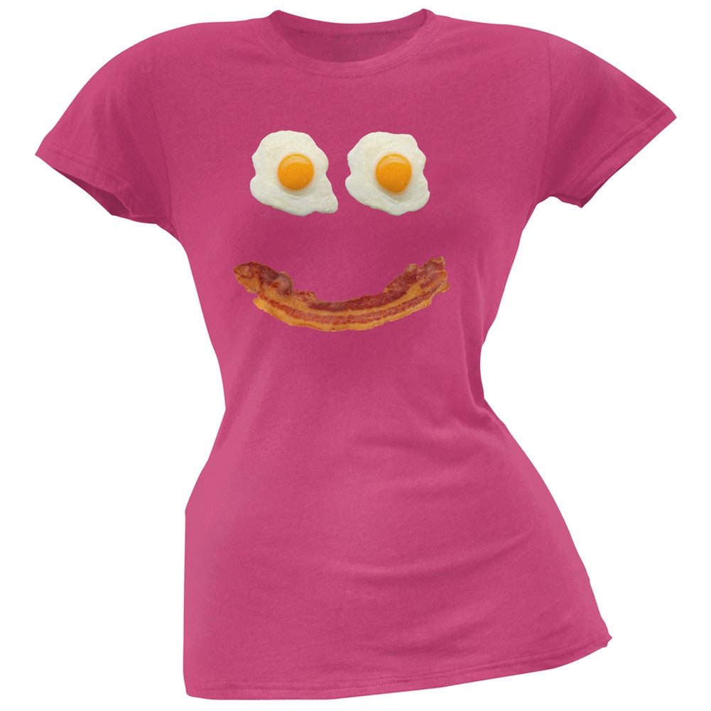 Mr. Happy Smiley Face Bacon And Eggs Black Soft Juniors T-Shirt Juniors T-Shirts Old Glory   