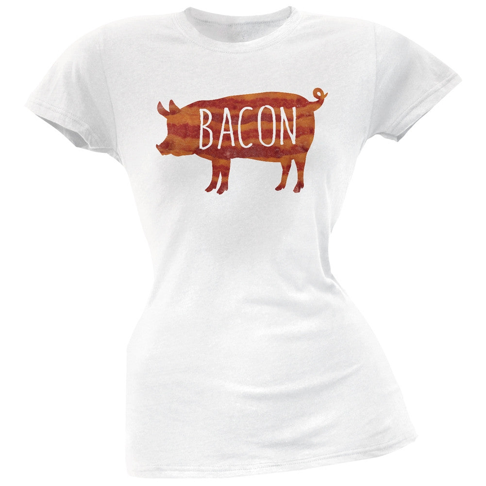 Bacon Pig Silhouette Pink Soft Juniors T-Shirt Juniors T-Shirts Old Glory 2XL White 