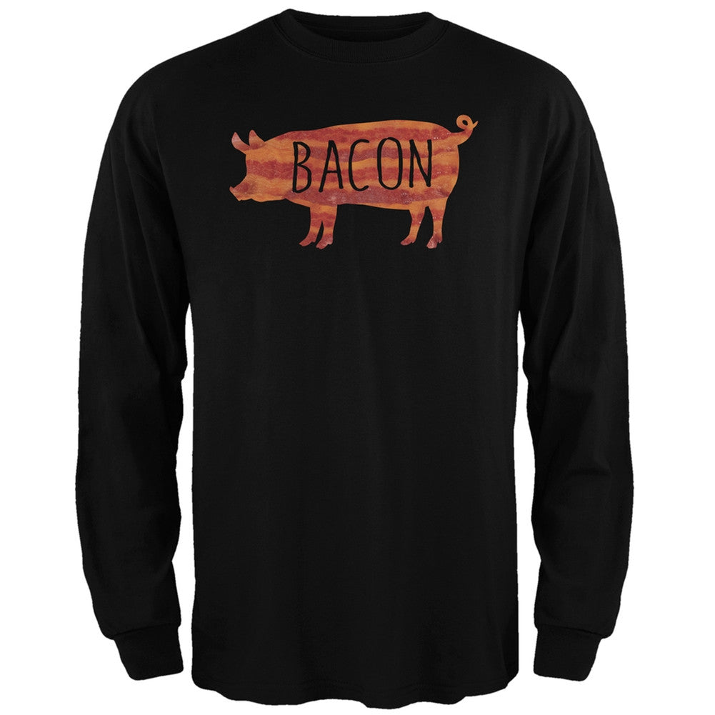 Bacon Pig Silhouette Black Adult Long Sleeve T-Shirt Men's Long Sleeves Old Glory 2XL Black 