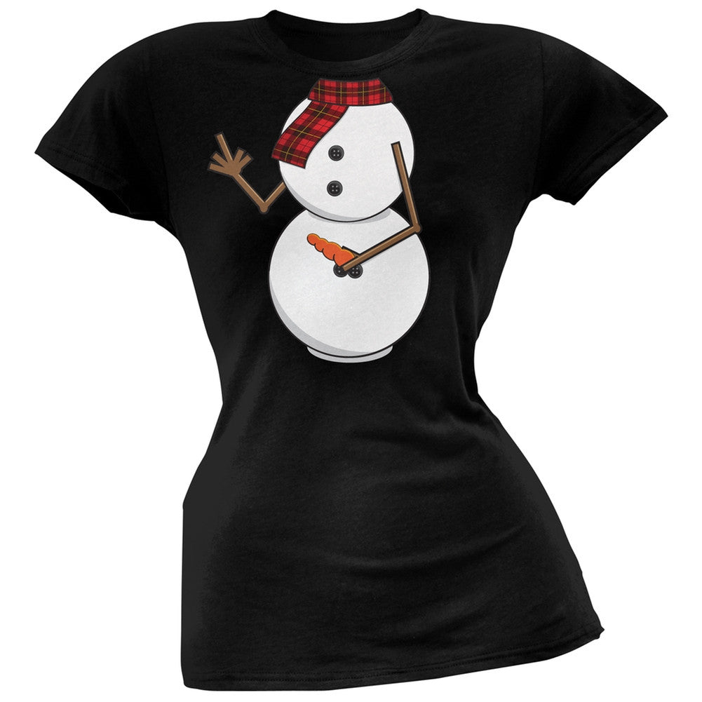 Middle Finger Snowman Body Costume Black Soft Juniors T-Shirt Juniors T-Shirts Old Glory   