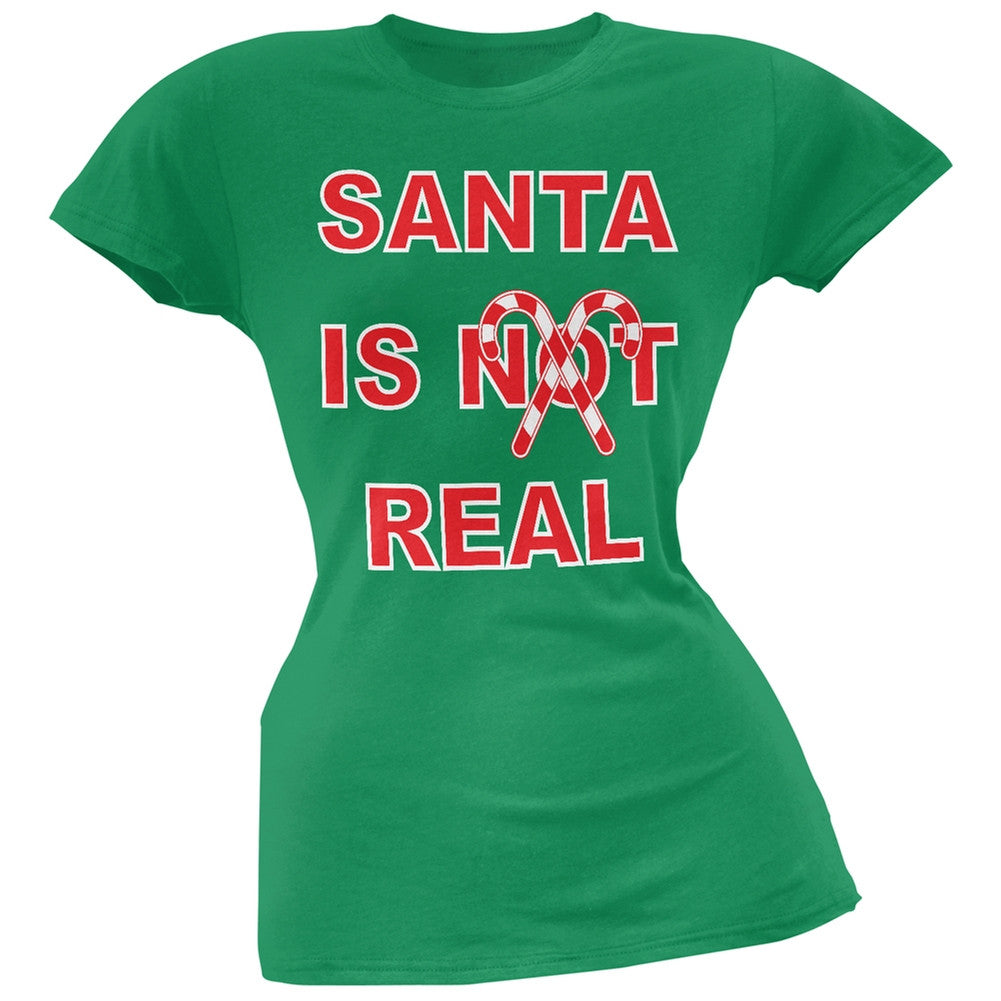 Santa Is Real Green Soft Juniors T-Shirt Juniors T-Shirts Old Glory   