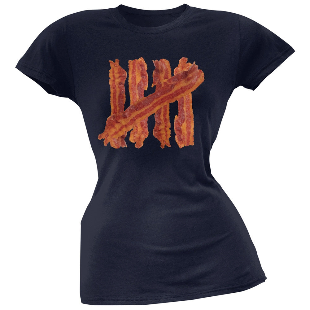 Bacon Strip Tally Marks Black Soft Juniors T-Shirt Juniors T-Shirts Old Glory 2XL Dark Blue 