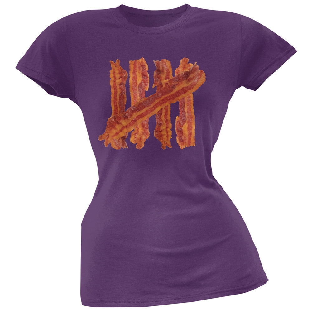 Bacon Strip Tally Marks Black Soft Juniors T-Shirt Juniors T-Shirts Old Glory 2XL Purple 