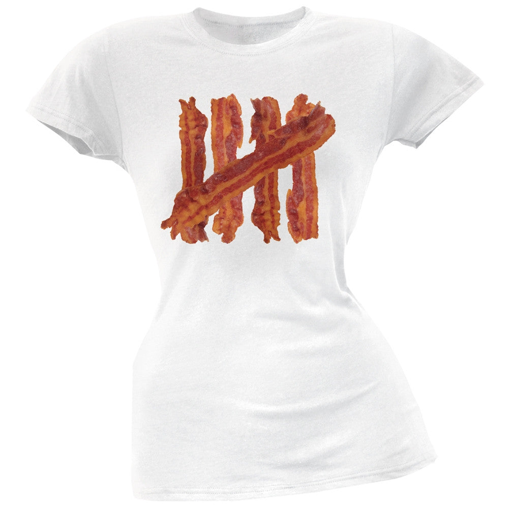 Bacon Strip Tally Marks Black Soft Juniors T-Shirt Juniors T-Shirts Old Glory 2XL White 