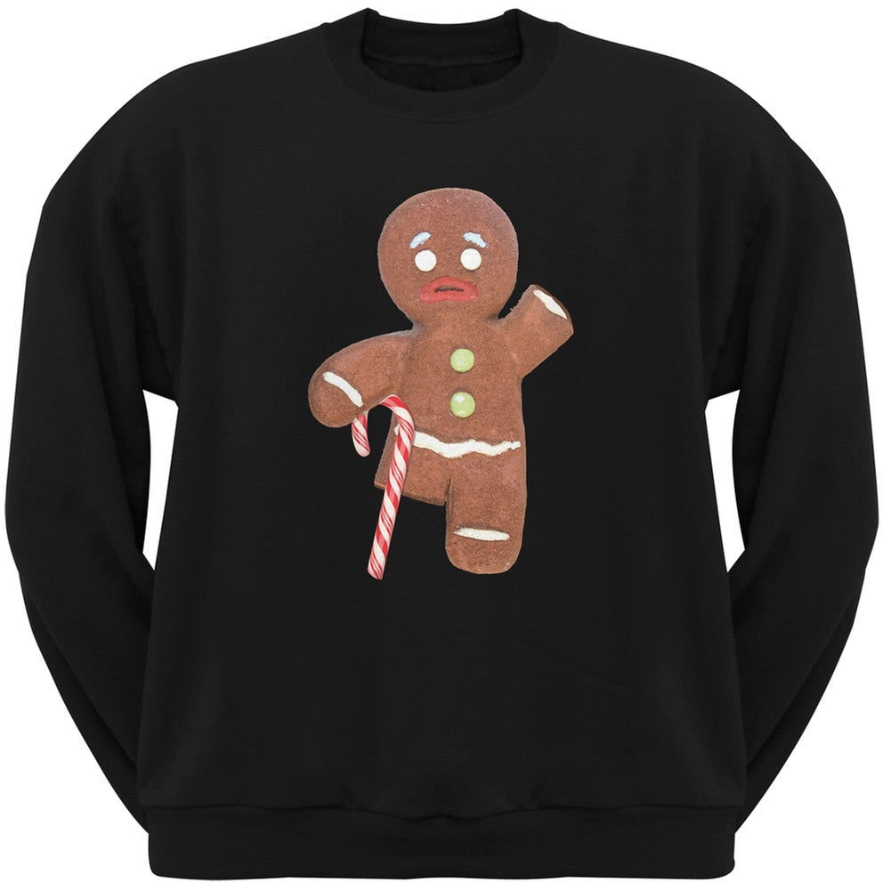 Ginger Bread Man With Candy Cane Crutch Black Crew Neck Sweatshirt Men's Sweatshirts Old Glory   