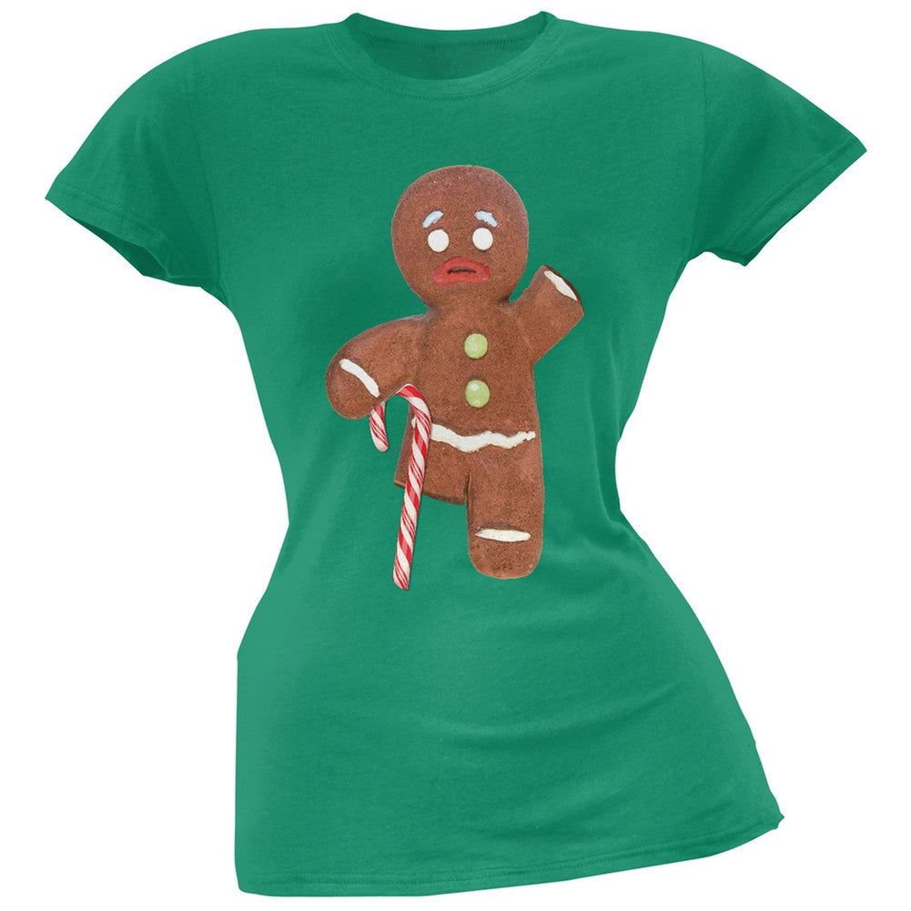 Ginger Bread Man With Candy Cane Crutch Black Soft Juniors T-Shirt Juniors T-Shirts Old Glory   