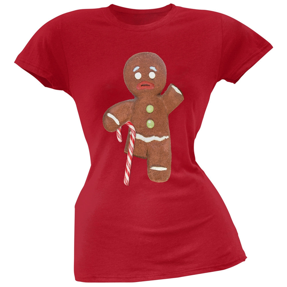 Ginger Bread Man With Candy Cane Crutch Black Soft Juniors T-Shirt Juniors T-Shirts Old Glory   