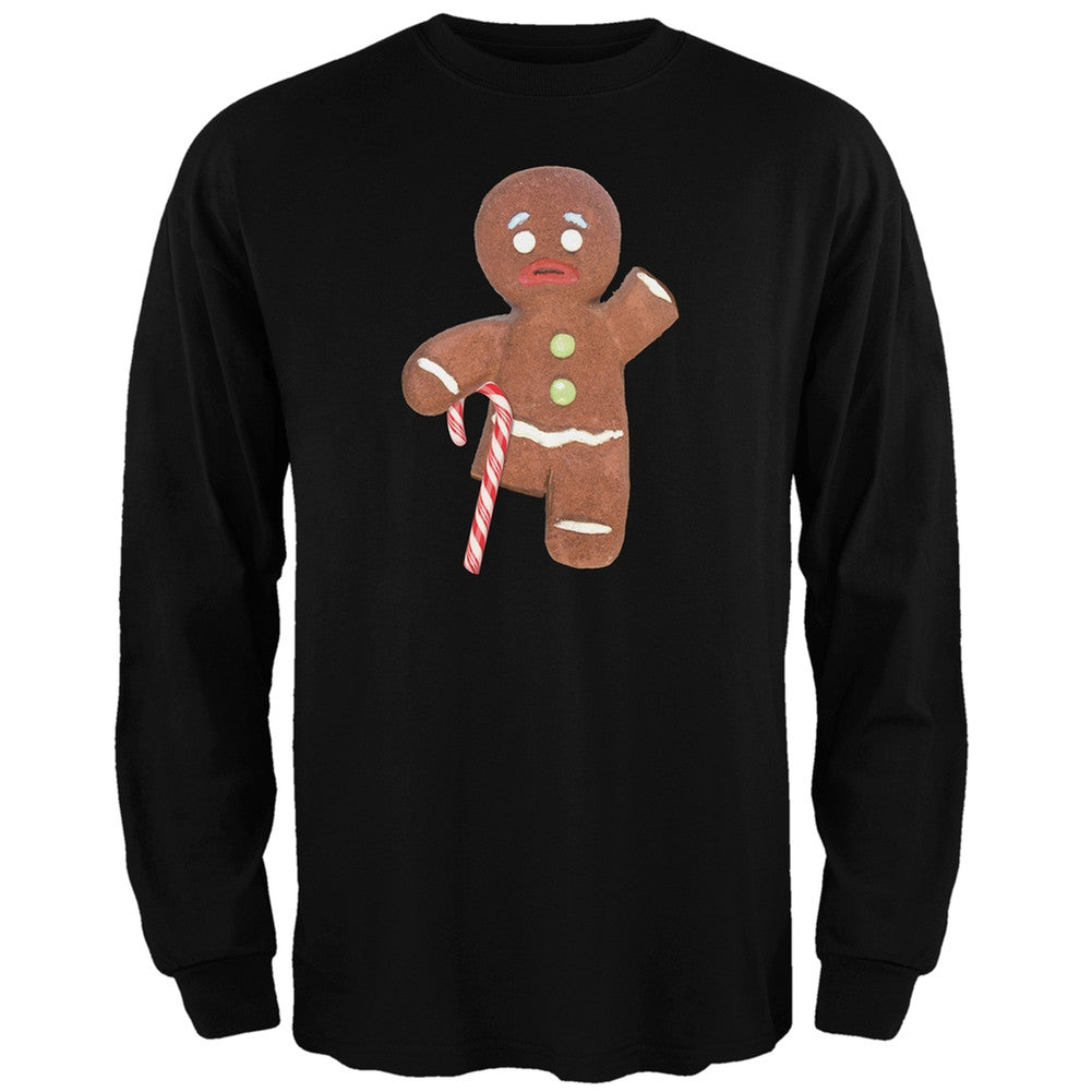 Ginger Bread Man With Candy Cane Crutch Black Adult Long Sleeve T-Shirt Men's Long Sleeves Old Glory   