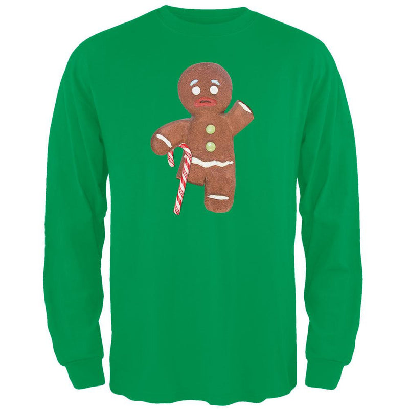 Ginger Bread Man With Candy Cane Crutch Black Adult Long Sleeve T-Shirt Men's Long Sleeves Old Glory   