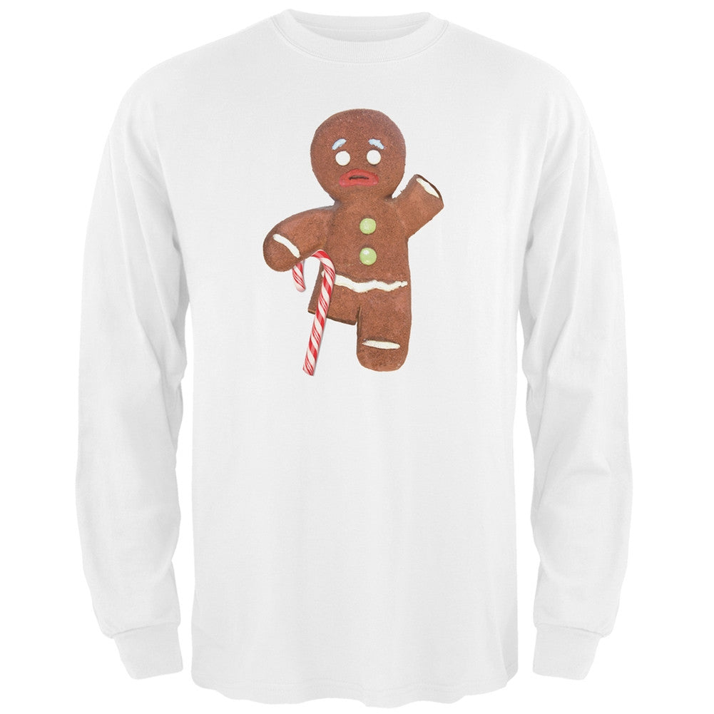 Ginger Bread Man With Candy Cane Crutch Black Adult Long Sleeve T-Shirt Men's Long Sleeves Old Glory   