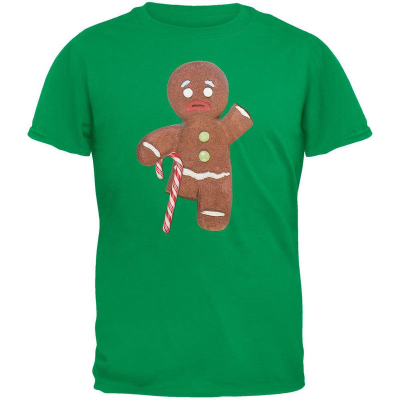 Ginger Bread Man With Candy Cane Crutch Black Adult T-Shirt Men's T-Shirts Old Glory   