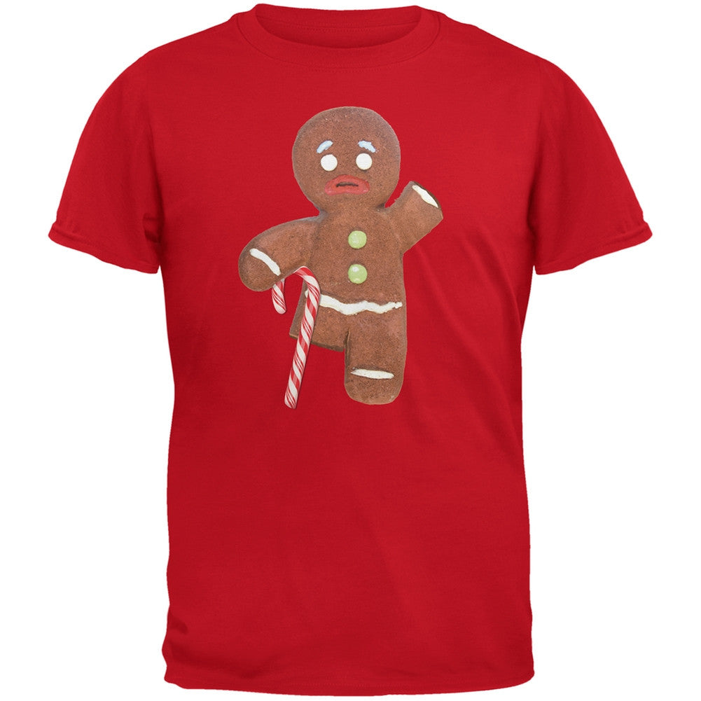 Ginger Bread Man With Candy Cane Crutch Red Adult T-Shirt Men's T-Shirts Old Glory 2XL Red 