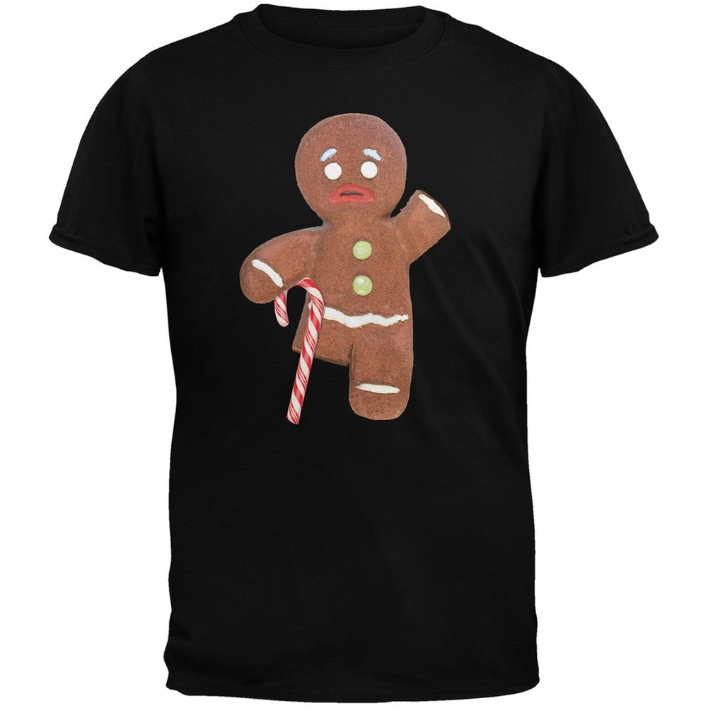 Ginger Bread Man With Candy Cane Crutch Black Youth T-Shirt Youth T-Shirts Old Glory   