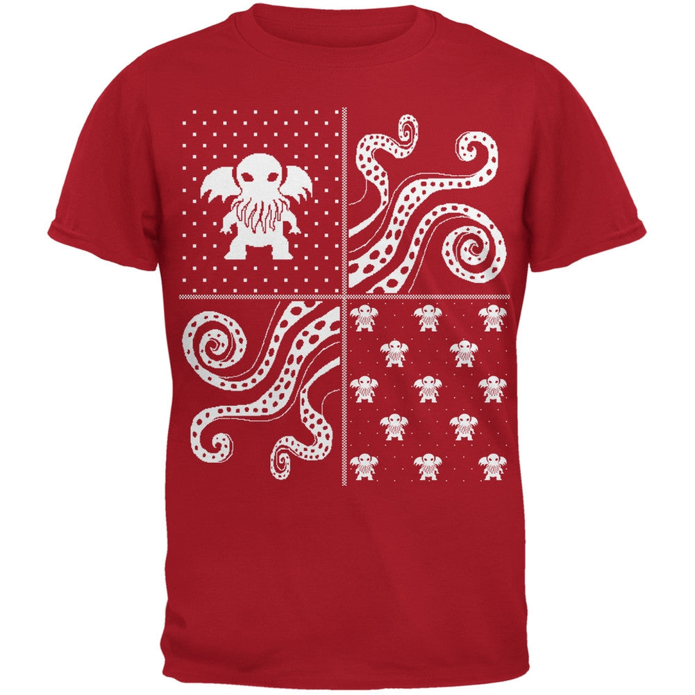 Cthulhu Lovecraft Dimensions Ugly Christmas Sweater Red Adult T-Shirt Men's T-Shirts Old Glory 2XL Red 