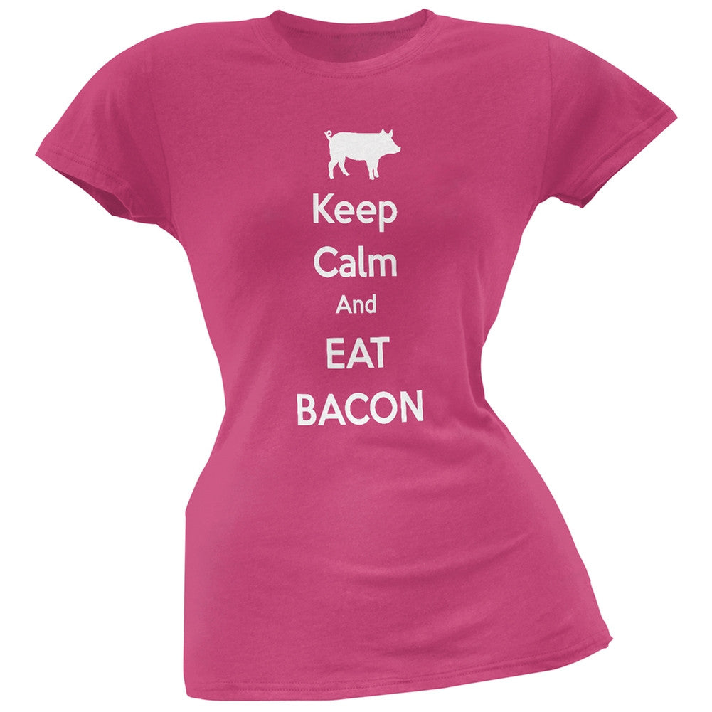 Keep Calm And Eat Bacon Pink Soft Juniors T-Shirt Juniors T-Shirts Old Glory   