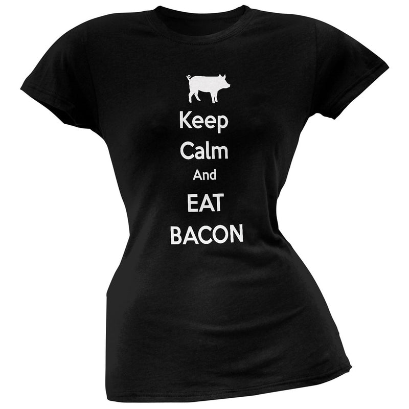 Keep Calm And Eat Bacon Pink Soft Juniors T-Shirt Juniors T-Shirts Old Glory   