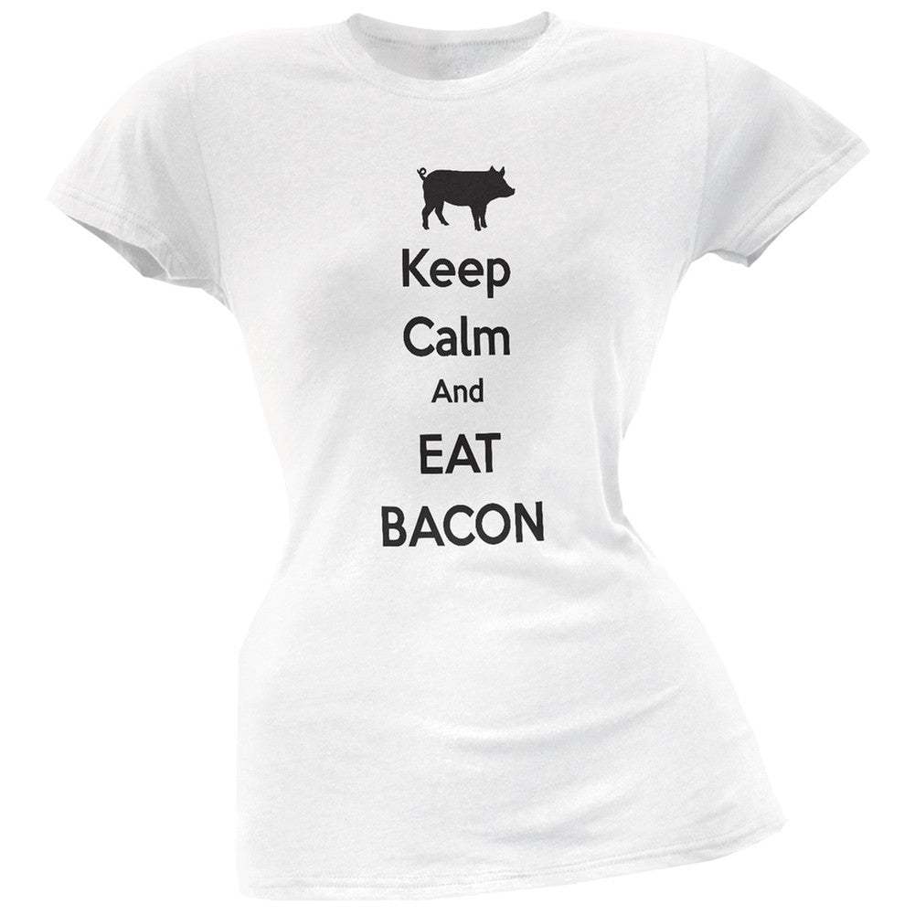 Keep Calm And Eat Bacon Pink Soft Juniors T-Shirt Juniors T-Shirts Old Glory   