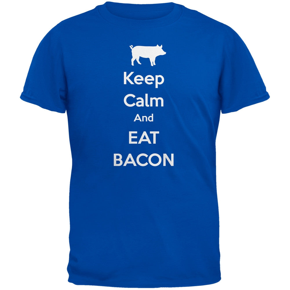 Keep Calm And Eat Bacon Blue Adult T-Shirt Men's T-Shirts Old Glory 2XL Blue 