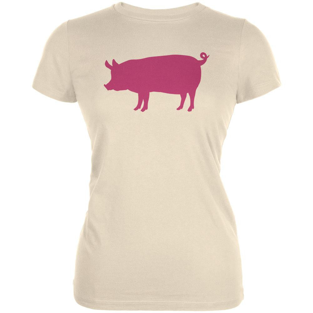 Pink Pig Silhouette Black Soft Juniors T-Shirt Juniors T-Shirts Old Glory   