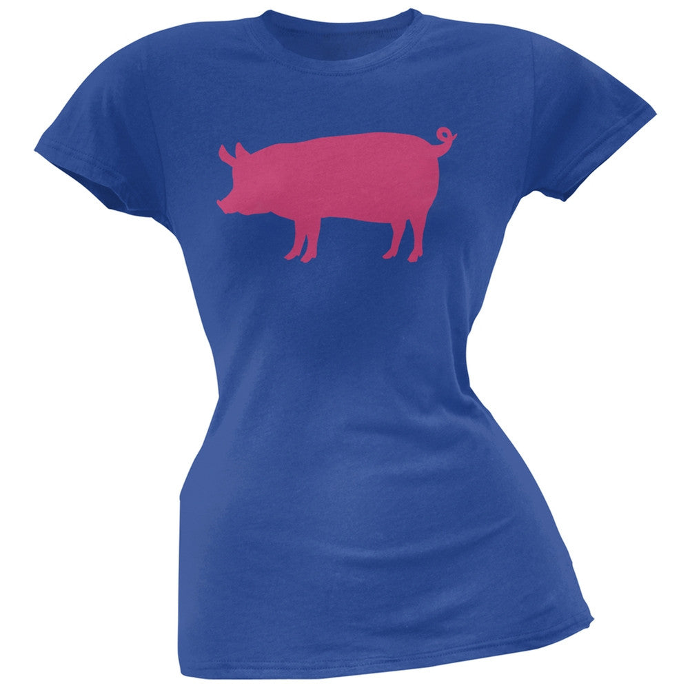 Pink Pig Silhouette Black Soft Juniors T-Shirt Juniors T-Shirts Old Glory   