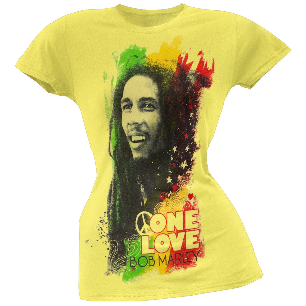 Bob Marley - One Love Portrait Juniors Yellow T-Shirt Juniors T-Shirts Bob Marley 2XL Yellow 