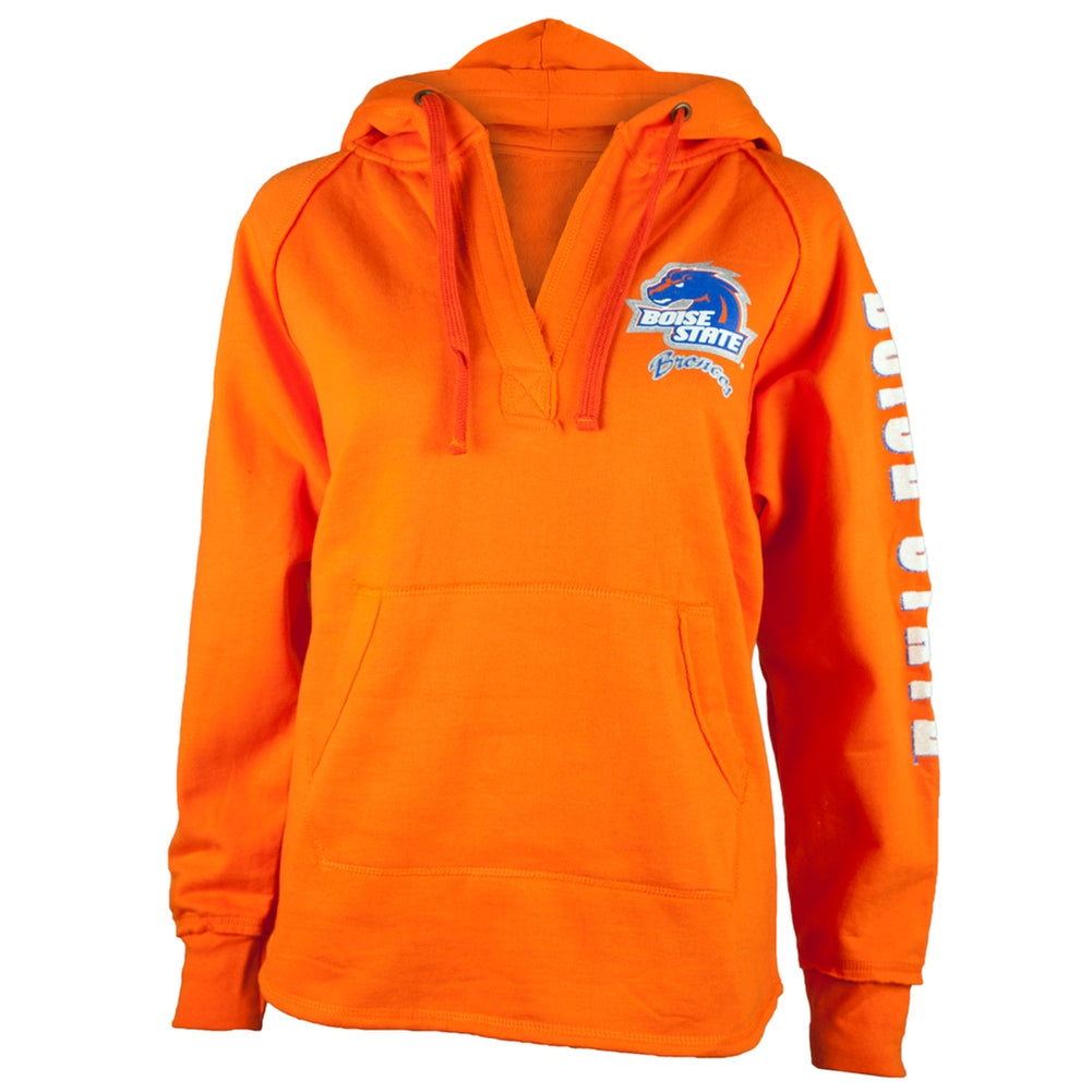 Boise State Broncos - Glitter Team Orange V-Neck Juniors Pullover Hoodie Juniors Hoodies Boise State Broncos SM Orange