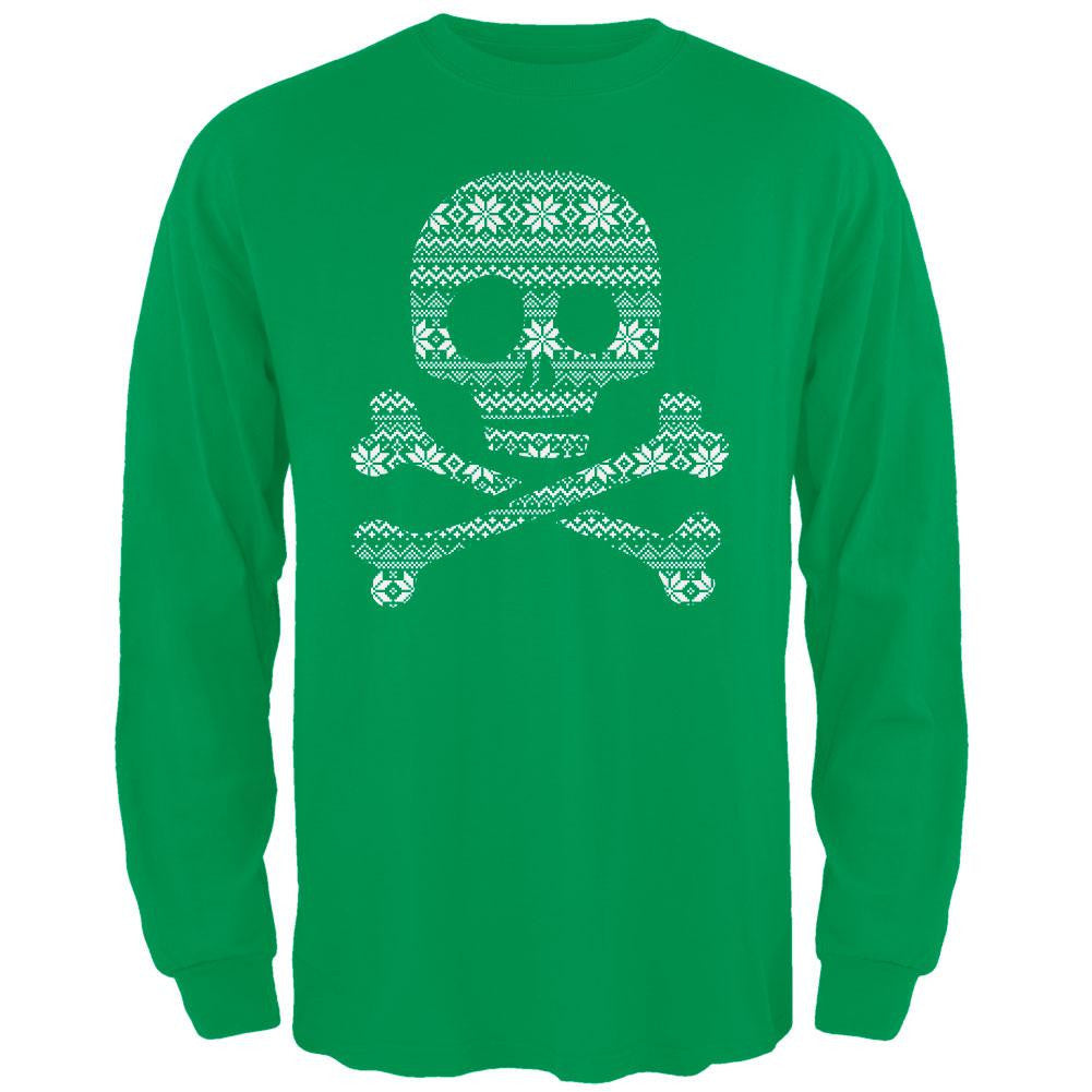 Skull & Crossbones Silhouette Ugly Christmas Sweater Black Adult Long Sleeve T-Shirt Men's Long Sleeves Old Glory   