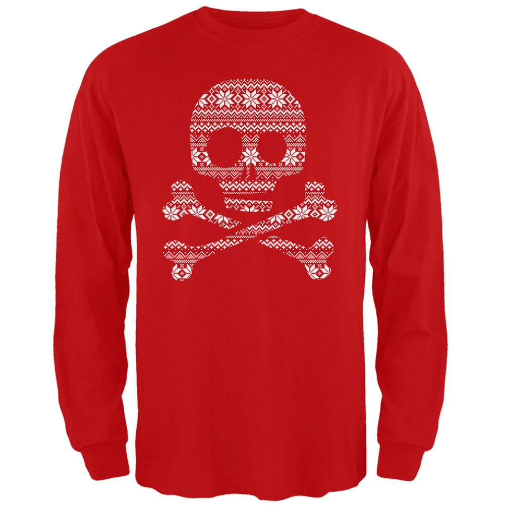 Skull & Crossbones Silhouette Ugly Christmas Sweater Black Adult Long Sleeve T-Shirt Men's Long Sleeves Old Glory   