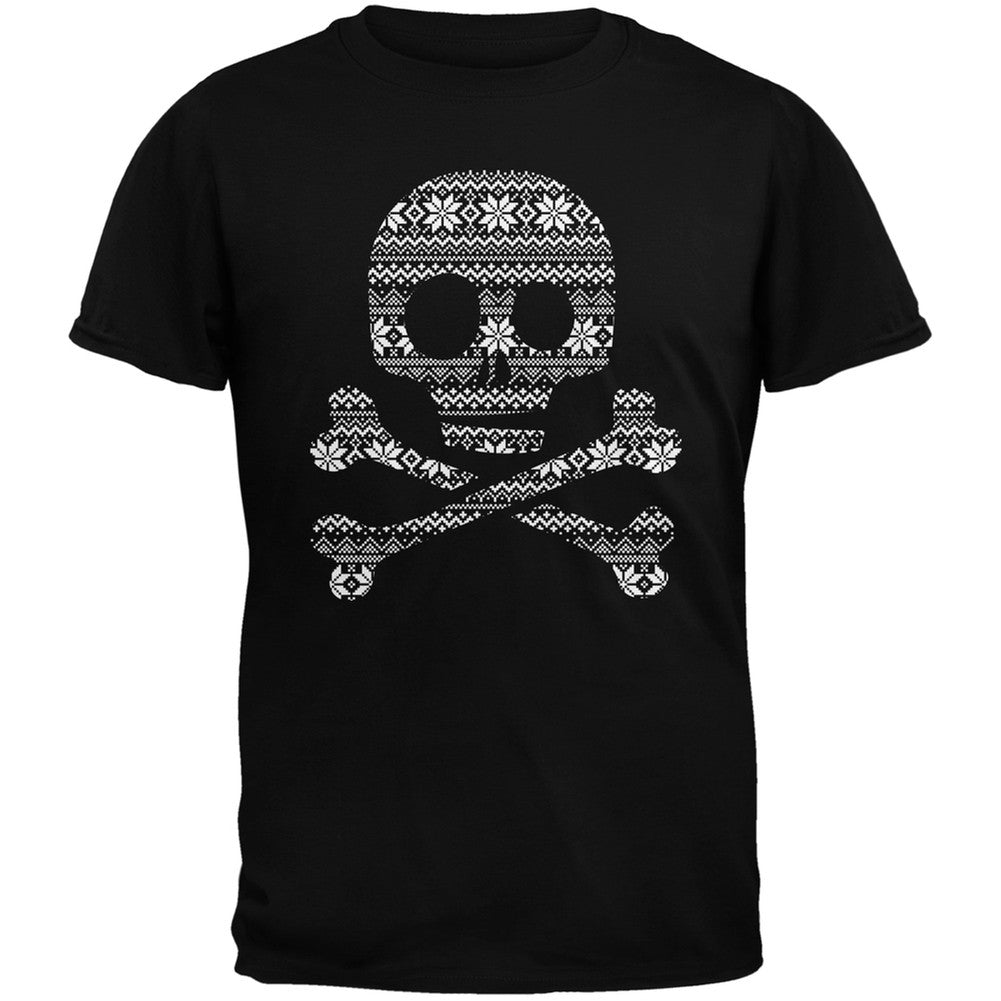 Skull & Crossbones Silhouette Ugly Christmas Sweater Black Adult T-Shirt Men's T-Shirts Old Glory   