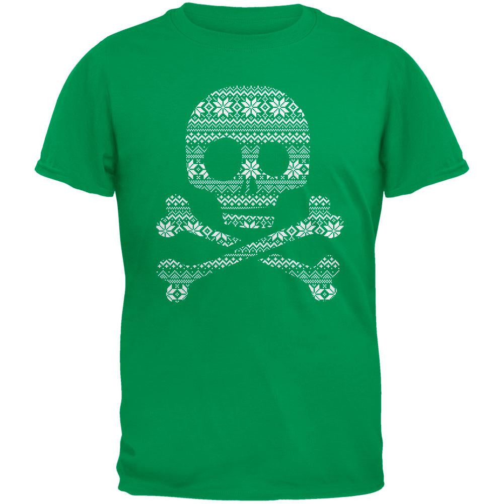 Skull & Crossbones Silhouette Ugly Christmas Sweater Black Adult T-Shirt Men's T-Shirts Old Glory   