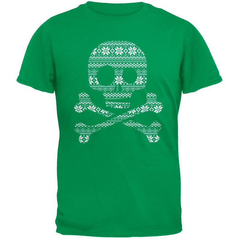 Skull & Crossbones Silhouette Ugly Christmas Sweater Black Adult T-Shirt Men's T-Shirts Old Glory   