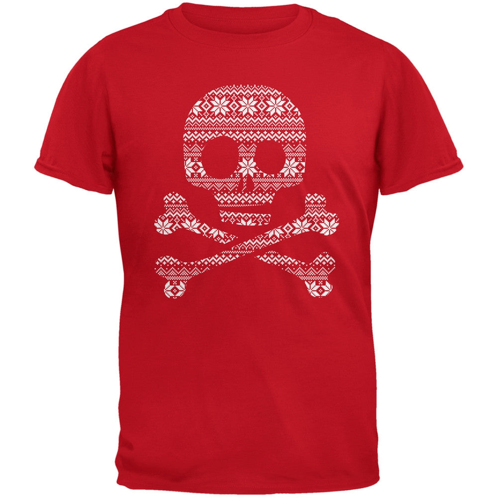 Skull & Crossbones Silhouette Ugly Christmas Sweater Red Adult T-Shirt Men's T-Shirts Old Glory 2XL Red 