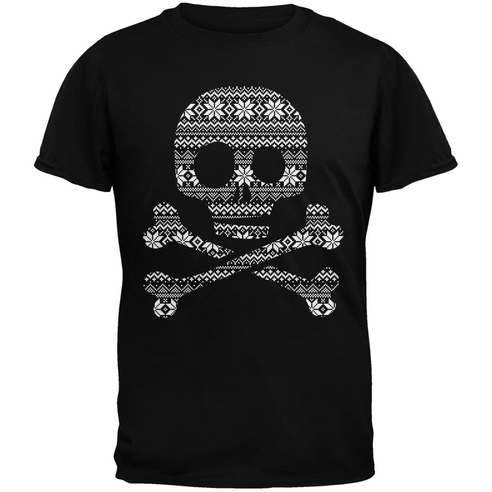 Skull & Crossbones Silhouette Ugly Christmas Sweater Black Youth T-Shirt Youth T-Shirts Old Glory   