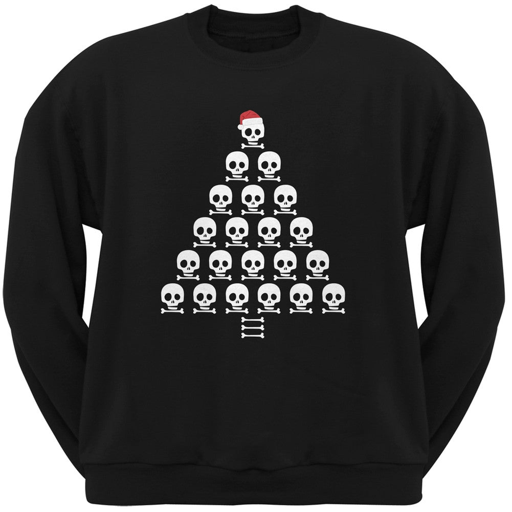 Skull & Crossbones Christmas Tree Black Adult Crew Neck Sweatshirt Men's Sweatshirts Old Glory   