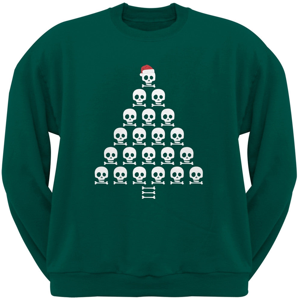 Skull & Crossbones Christmas Tree Black Adult Crew Neck Sweatshirt Men's Sweatshirts Old Glory   