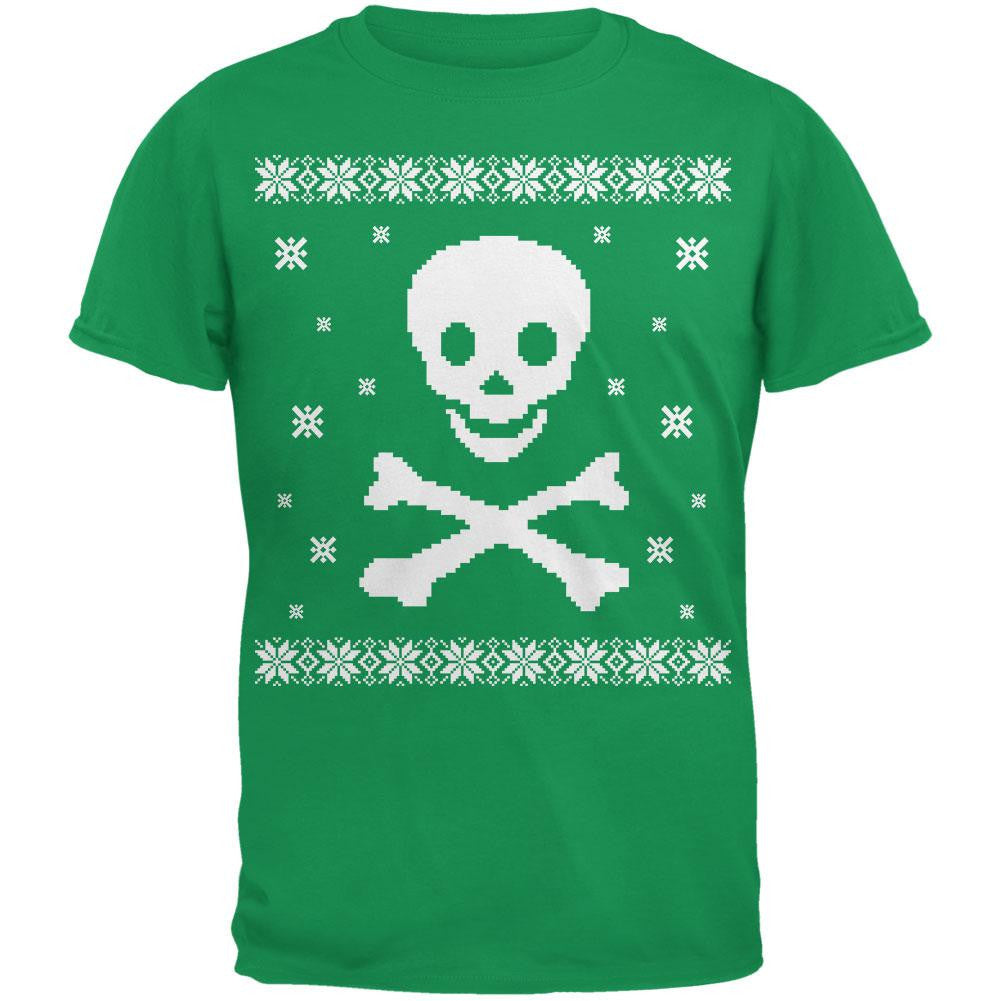 Big Skull & Crossbones Ugly Christmas Sweater Green Adult T-Shirt Men's T-Shirts Old Glory 2XL Green 